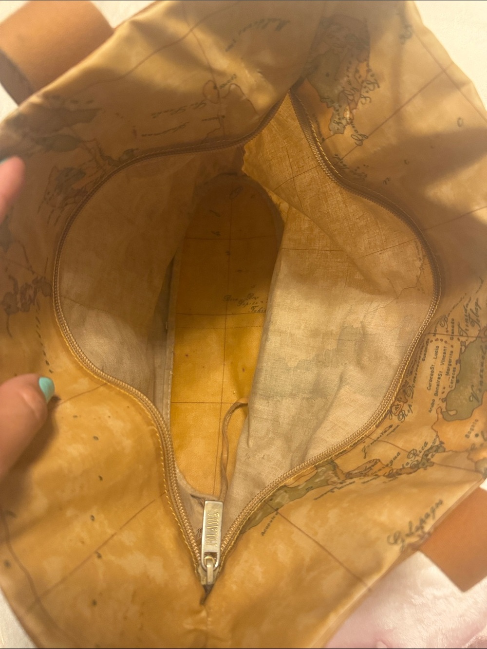 Alviero Martini Tan Geo Map Print Leather Tote - Picture 3 of 7
